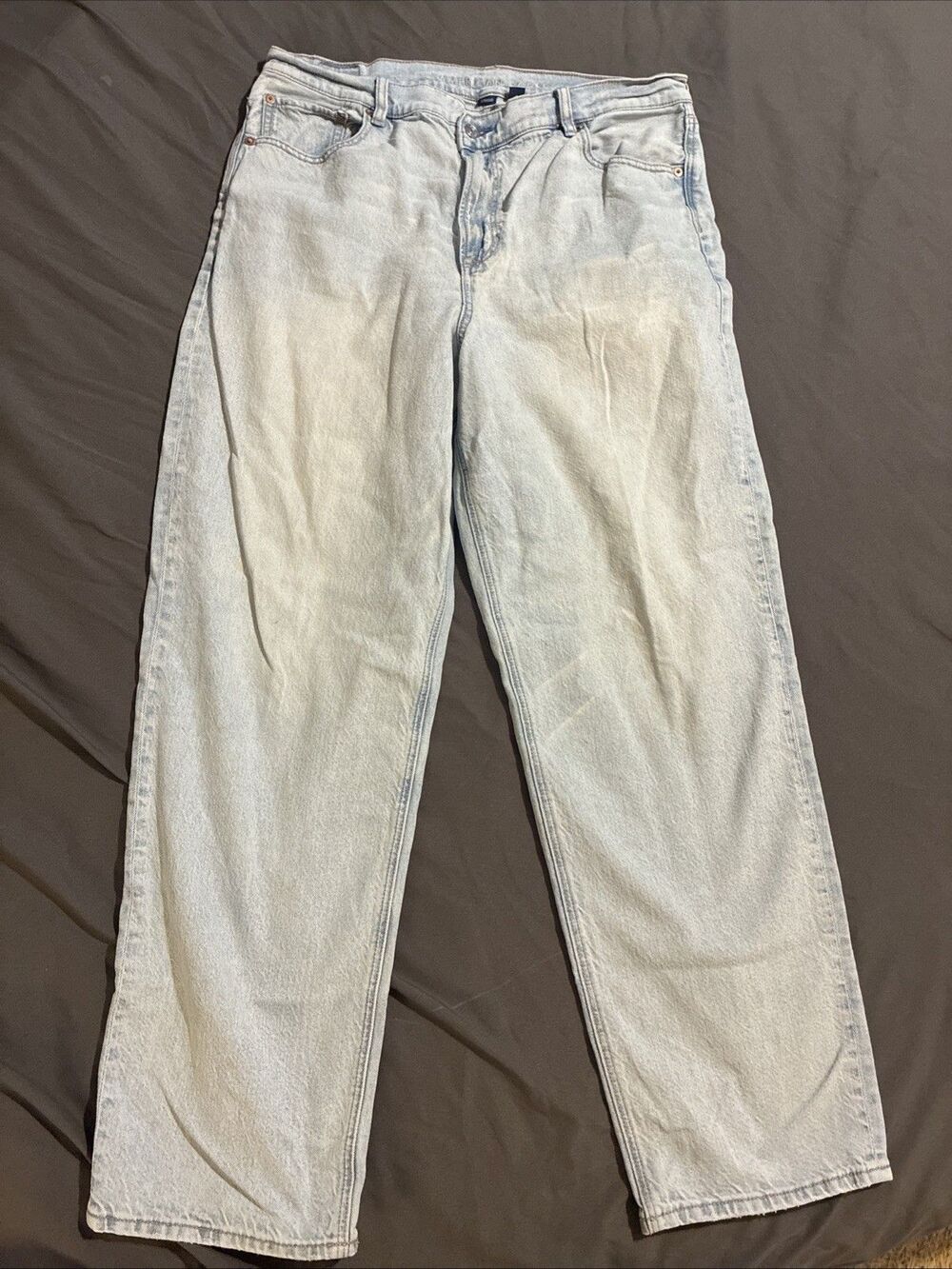 American Eagle Strigid Highest Rise Baggy Straight Jeans Sz 16 Light Wash